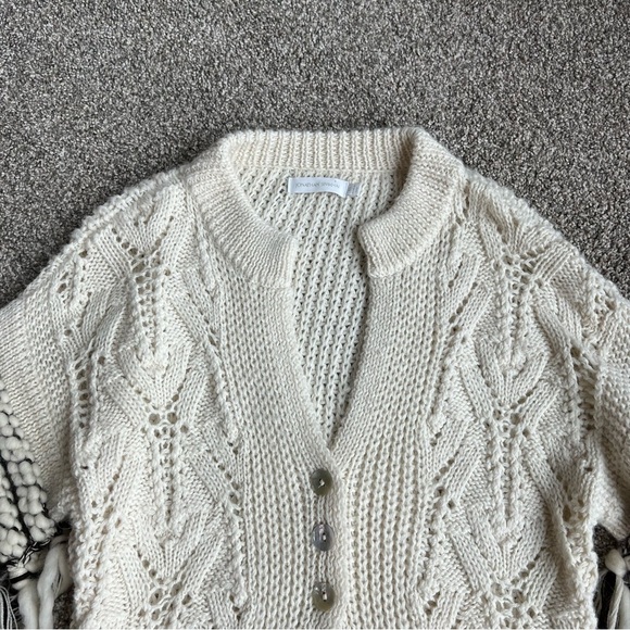 Jonathan Simkhai Cream/Brown, Wool/Alpaca Blend Knit Fringed Cardigan, Size XS - Picture 2 of 13